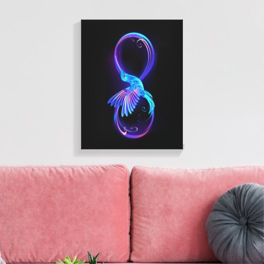 Neon Infinity Symbool met gloeiende Hummingbird Canvas Afdruk (Insitu (Woonkamer))