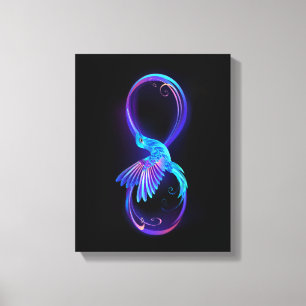 Neon Infinity Symbool met gloeiende Hummingbird Canvas Afdruk