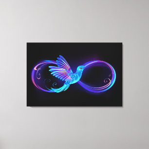 Neon Infinity Symbool met gloeiende Hummingbird Canvas Afdruk