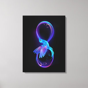 Neon Infinity Symbool met gloeiende Hummingbird Canvas Afdruk