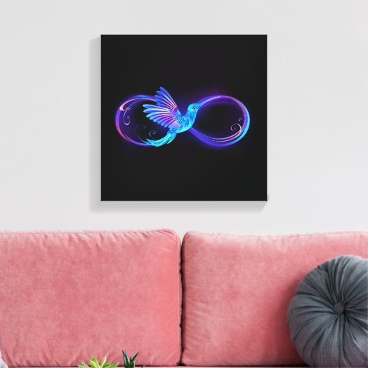 Neon Infinity Symbool met gloeiende Hummingbird Canvas Afdruk (Insitu (Woonkamer))