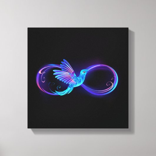 Neon Infinity Symbool met gloeiende Hummingbird Canvas Afdruk (Voorkant)