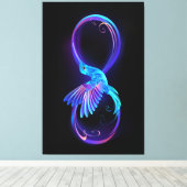 Neon Infinity Symbool met gloeiende Hummingbird Canvas Afdruk (Insitu (Houten vloer))