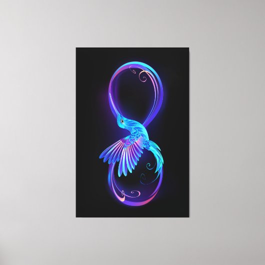 Neon Infinity Symbool met gloeiende Hummingbird Canvas Afdruk (Voorkant)