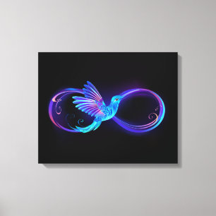 Neon Infinity Symbool met gloeiende Hummingbird Canvas Afdruk