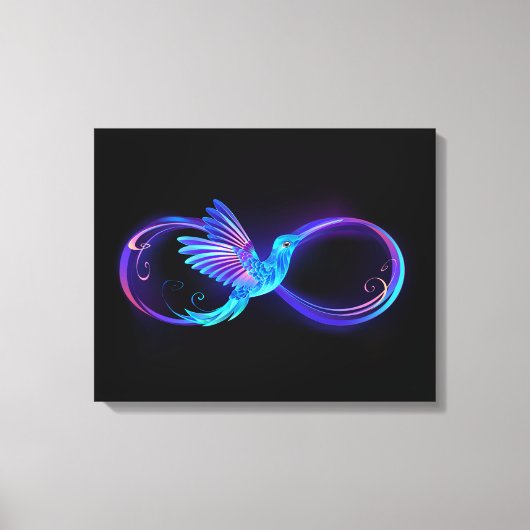 Neon Infinity Symbool met gloeiende Hummingbird Canvas Afdruk (Voorkant)