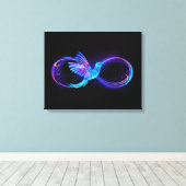 Neon Infinity Symbool met gloeiende Hummingbird Canvas Afdruk (Insitu (Houten vloer))