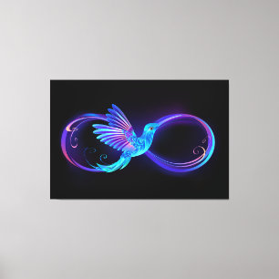 Neon Infinity Symbool met gloeiende Hummingbird Canvas Afdruk