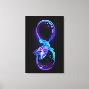 Neon Infinity Symbool met gloeiende Hummingbird Canvas Afdruk
