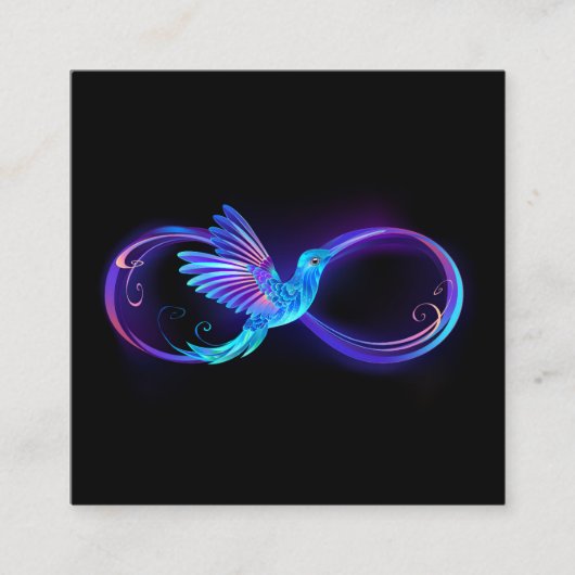 Neon Infinity Symbool met gloeiende Hummingbird Contactkaartje (Voorkant)