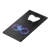 Neon Infinity Symbool met gloeiende Hummingbird Creditkaart Flessenopener (Voorkant Gekanteld)