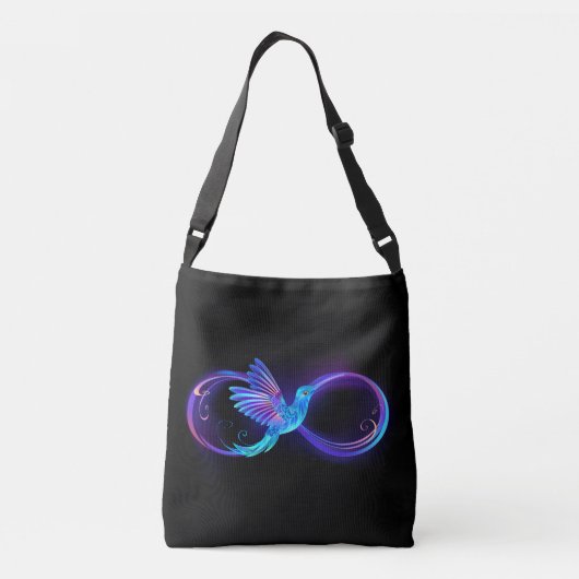 Neon Infinity Symbool met gloeiende Hummingbird Crossbody Tas (Achterkant)