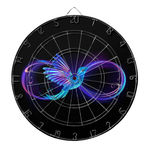 Neon Infinity Symbool met gloeiende Hummingbird Dartbord (Voorkant)