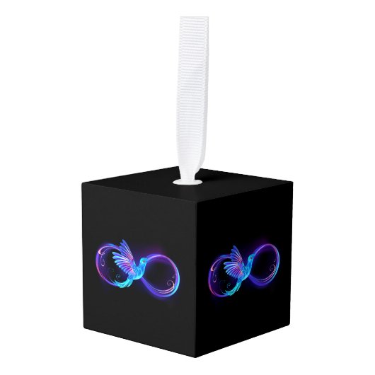 Neon Infinity Symbool met gloeiende Hummingbird Decoratie (Voorkant hoekig)