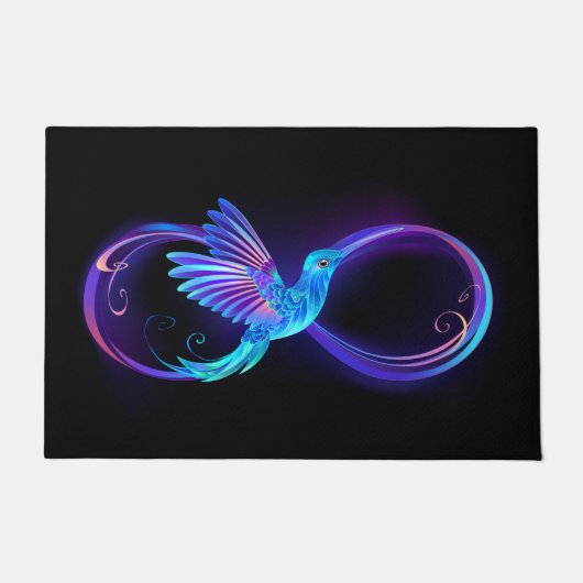 Neon Infinity Symbool met gloeiende Hummingbird Deurmat (Voorkant)