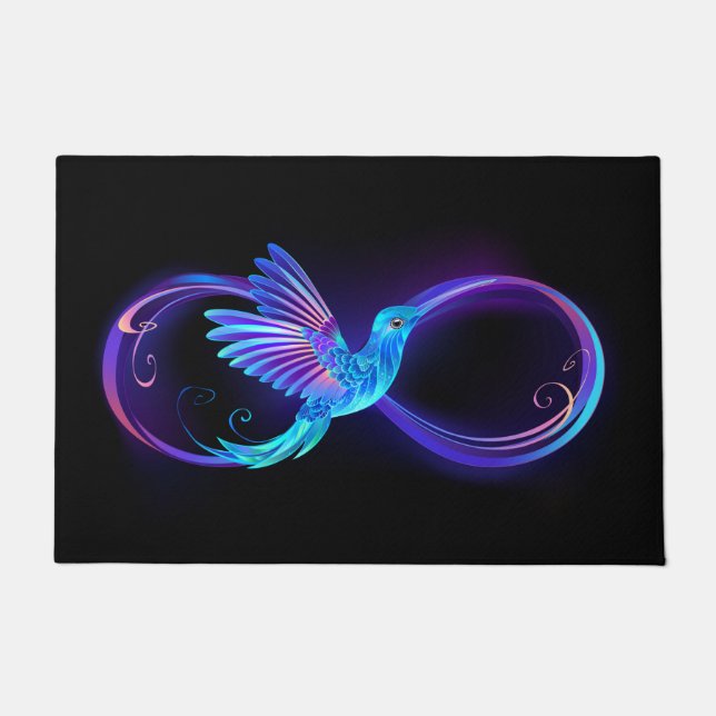 Neon Infinity Symbool met gloeiende Hummingbird Deurmat (Voorkant)