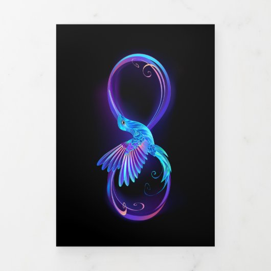 Neon Infinity Symbool met gloeiende Hummingbird Drieluik Wenskaart (Cover)