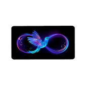 Neon Infinity Symbool met gloeiende Hummingbird Etiket (Voorkant)