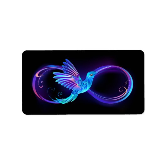 Neon Infinity Symbool met gloeiende Hummingbird Etiket (Voorkant)