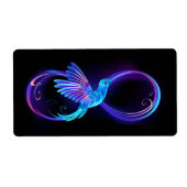 Neon Infinity Symbool met gloeiende Hummingbird Etiket (Voorkant)