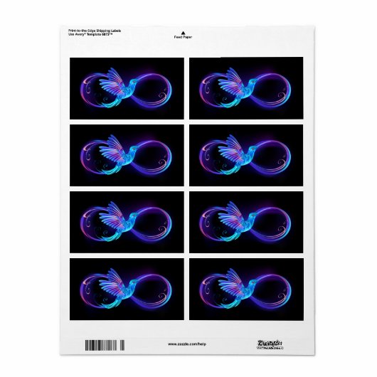 Neon Infinity Symbool met gloeiende Hummingbird Etiket (Full Sheet)
