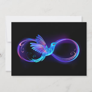Neon Infinity Symbool met gloeiende Hummingbird Feestdagenkaart