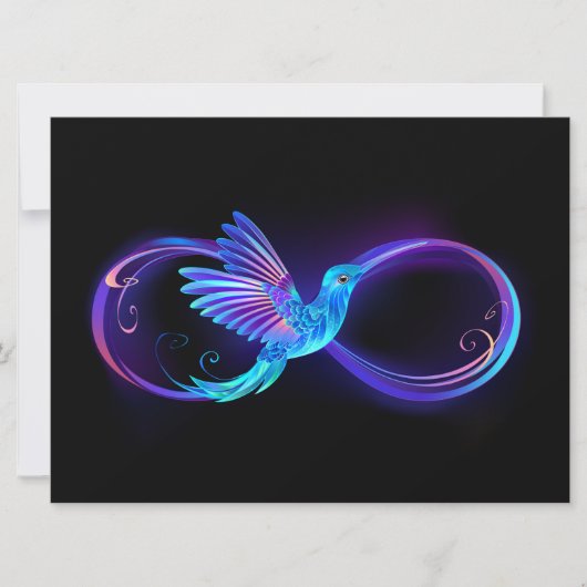 Neon Infinity Symbool met gloeiende Hummingbird Feestdagenkaart (Voorkant)
