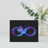 Neon Infinity Symbool met gloeiende Hummingbird Feestdagenkaart (Staand voorkant)