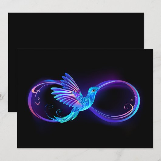 Neon Infinity Symbool met gloeiende Hummingbird Feestdagenkaart (Voorkant / Achterkant)