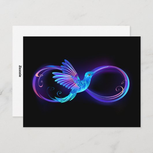 Neon Infinity Symbool met gloeiende Hummingbird Feestdagenkaart (Voorkant / Achterkant)