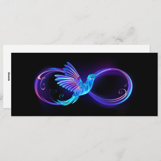 Neon Infinity Symbool met gloeiende Hummingbird Feestdagenkaart (Voorkant / Achterkant)