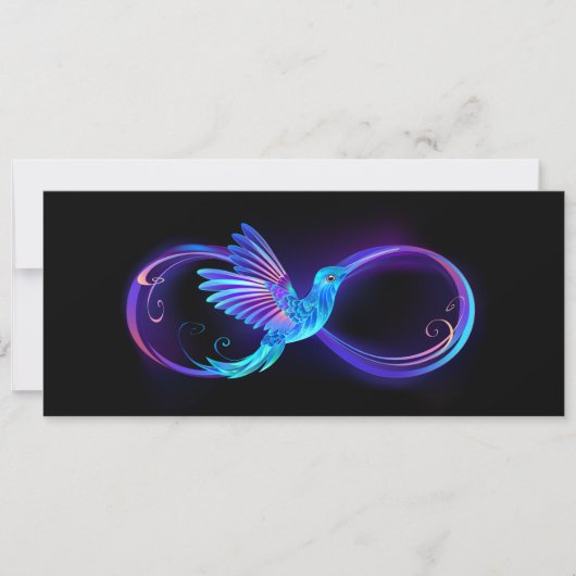 Neon Infinity Symbool met gloeiende Hummingbird Feestdagenkaart (Voorkant)