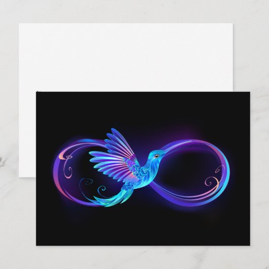 Neon Infinity Symbool met gloeiende Hummingbird Feestdagenkaart (Voorkant / Achterkant)