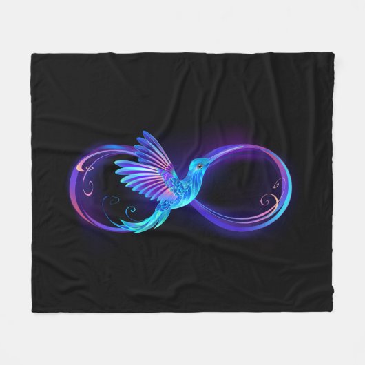 Neon Infinity Symbool met gloeiende Hummingbird Fleece Deken (Voorkant (Horizontaal))