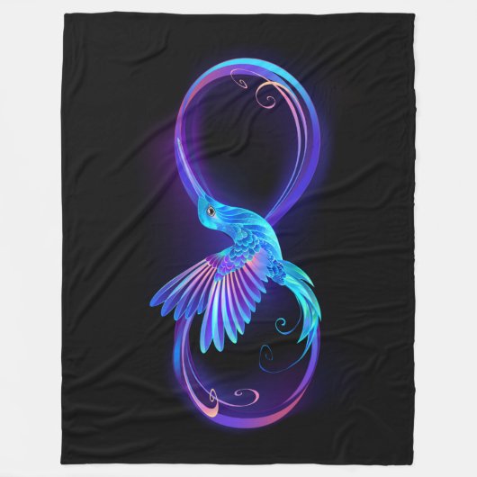 Neon Infinity Symbool met gloeiende Hummingbird Fleece Deken (Voorkant)