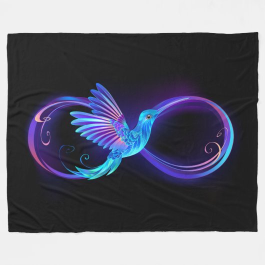 Neon Infinity Symbool met gloeiende Hummingbird Fleece Deken (Voorkant (Horizontaal))