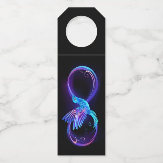 Neon Infinity Symbool met gloeiende Hummingbird Flessenhanger (Achterkant)