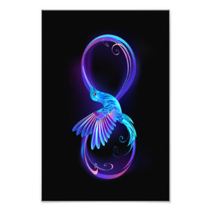 Neon Infinity Symbool met gloeiende Hummingbird Foto Afdruk