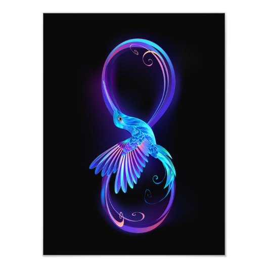 Neon Infinity Symbool met gloeiende Hummingbird Foto Afdruk (Voorkant)