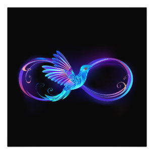 Neon Infinity Symbool met gloeiende Hummingbird Foto Afdruk