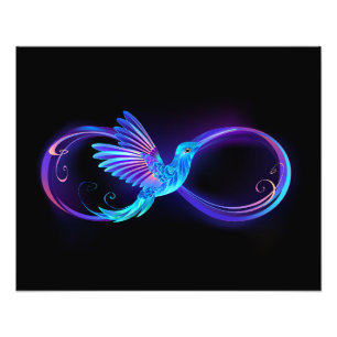 Neon Infinity Symbool met gloeiende Hummingbird Foto Afdruk