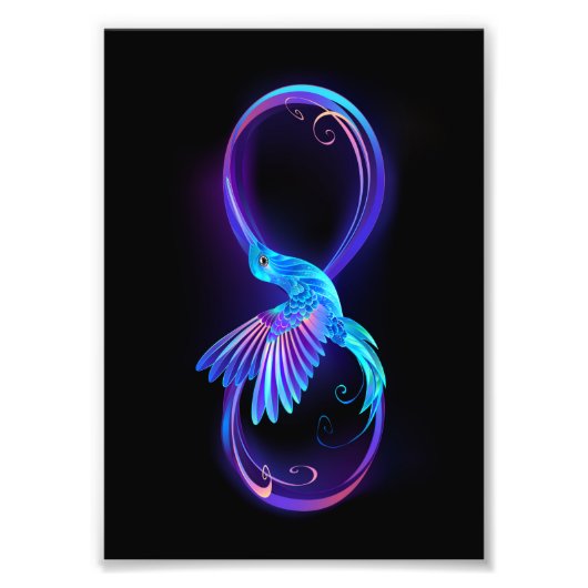 Neon Infinity Symbool met gloeiende Hummingbird Foto Afdruk (Voorkant)