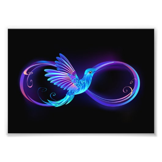 Neon Infinity Symbool met gloeiende Hummingbird Foto Afdruk (Voorkant)