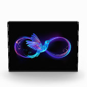 Neon Infinity Symbool met gloeiende Hummingbird Fotoblokken (Voorkant)