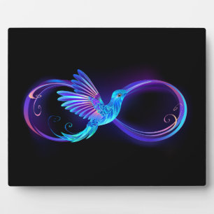 Neon Infinity Symbool met gloeiende Hummingbird Fotoplaat