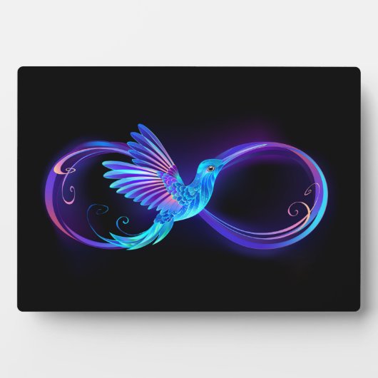 Neon Infinity Symbool met gloeiende Hummingbird Fotoplaat (voorkant)