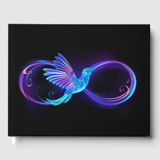 Neon Infinity Symbool met gloeiende Hummingbird Gastenboek (Voorkant)
