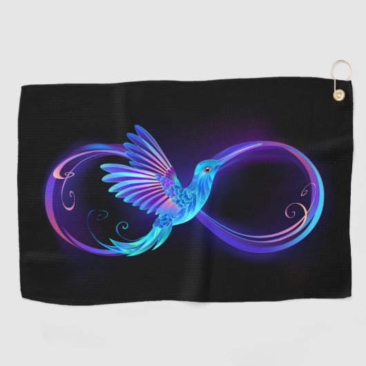 Neon Infinity Symbool met gloeiende Hummingbird Golfhanddoek (Horizontaal)
