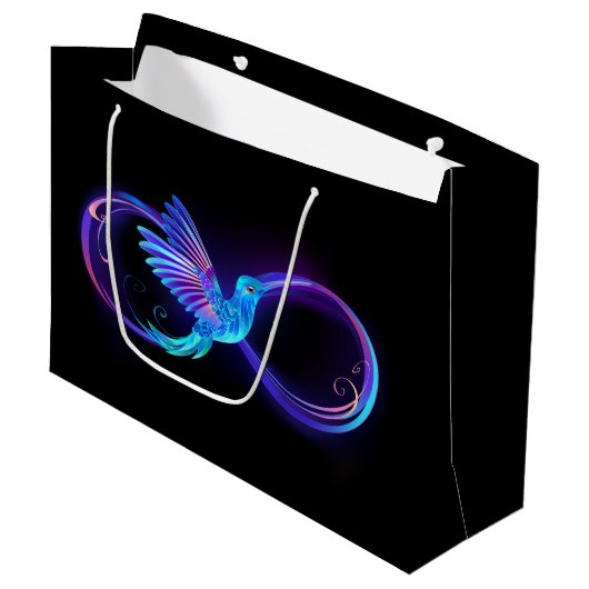 Neon Infinity Symbool met gloeiende Hummingbird Groot Cadeauzakje (Voorkant Gekanteld)