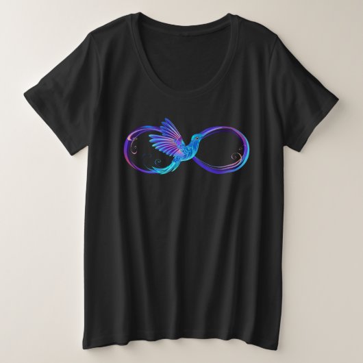 Neon Infinity Symbool met gloeiende Hummingbird Grote Maat T-shirt (Design voorkant)